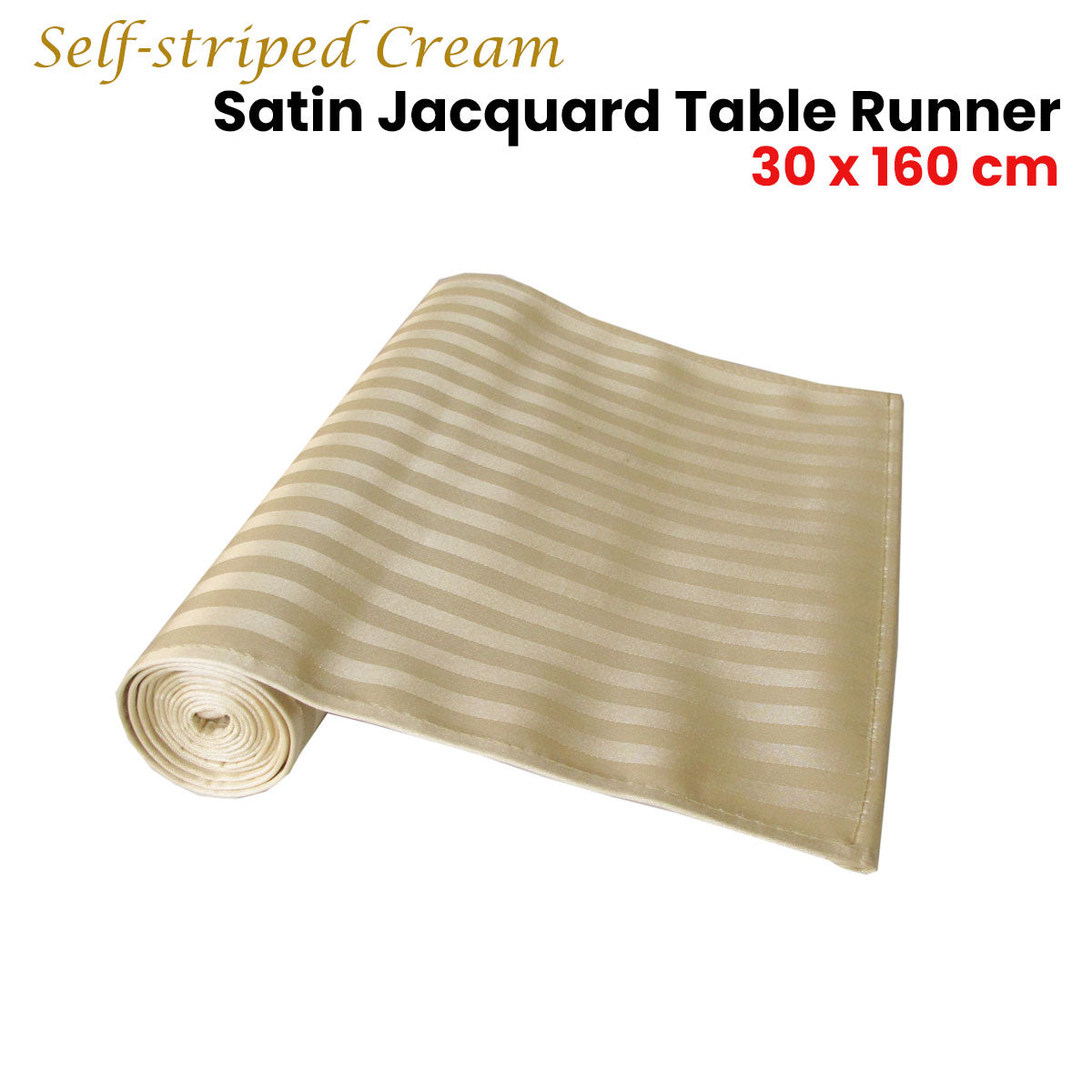 Self-striped Cream Satin Jacquard Table Runner 30 x 160cm - Durable Polyester