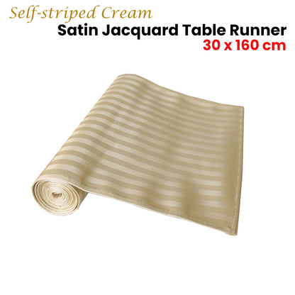 Self-striped Cream Satin Jacquard Table Runner 30 x 160cm - Durable Polyester