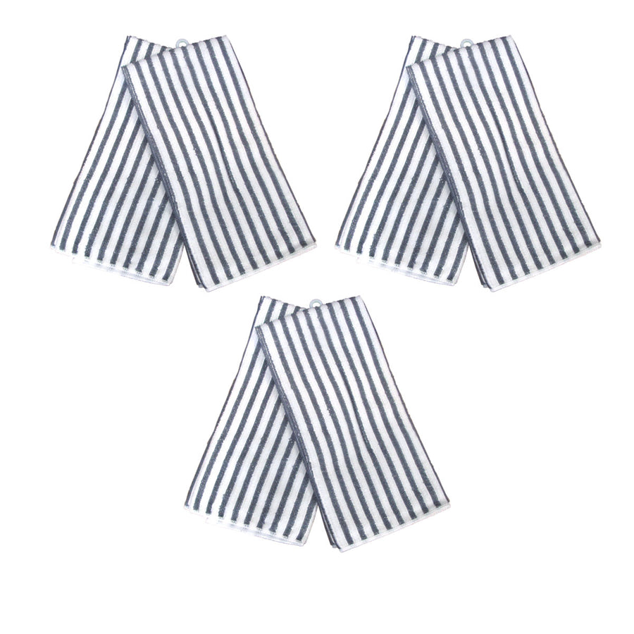Charcoal Microfibre Striped Tea Towels Set of 6 - 40 x 60 cm, Super Absorbent - SuperSaverAU - view 1