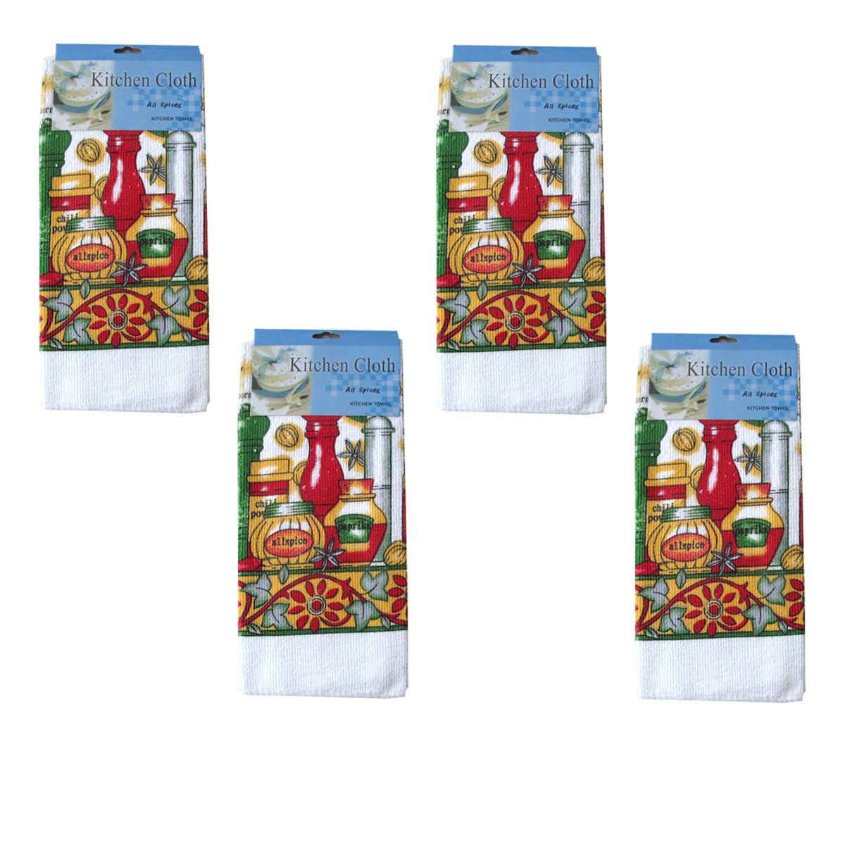 Microfibre Printed Tea Towels Set of 4 - 38 x 64 cm, All Spices Design