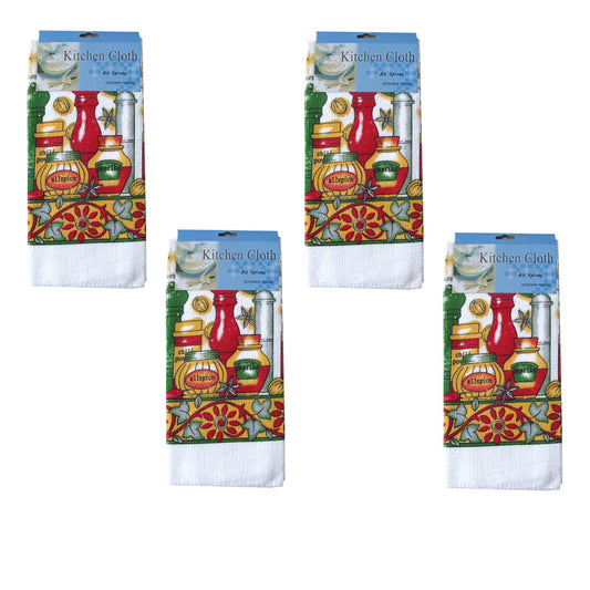 Microfibre Printed Tea Towels Set of 4 - 38 x 64 cm, All Spices Design