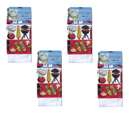 Microfibre Printed Tea Towels Set of 4 - 38 x 64 cm, BBQ Corn Design