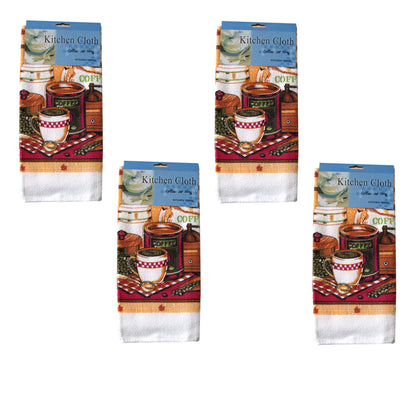 Coffee at Home Set of 4 Microfibre Printed Tea Towels 38 x 64 cm