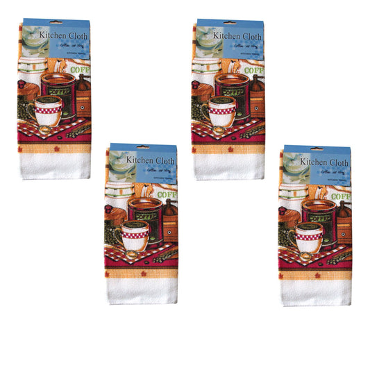 Coffee at Home Set of 4 Microfibre Printed Tea Towels 38 x 64 cm