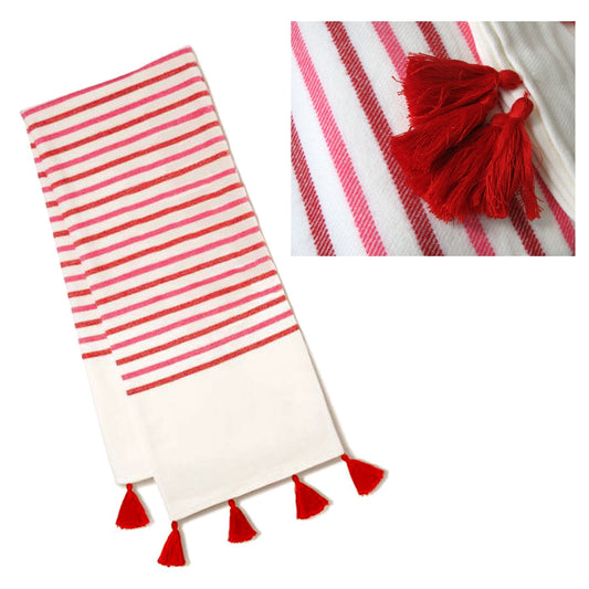 Avon Tassel Throw Rug - 125 x 150 cm - Ivory, Pink, Red, Burgundy