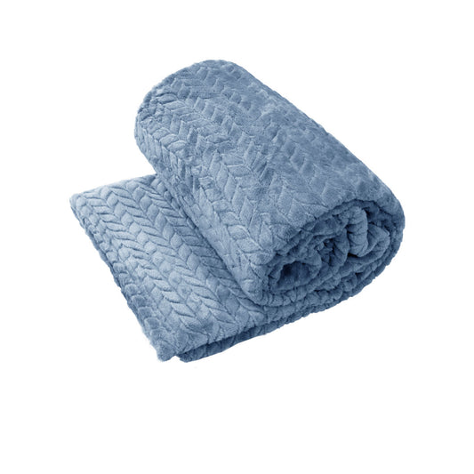 Herringbone Coral Fleece Blanket Throw Rug 150x200 cm Blue - Soft & Durable