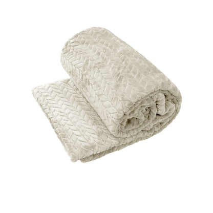 Herringbone Coral Fleece Blanket Throw Rug 150x200 cm - Soft Polyester, Machine Washable