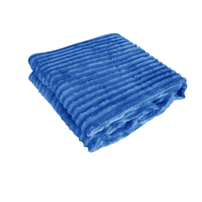 240GSM Corduroy Striped Throw Rug Blue 120 x 150 cm - Ultra Soft Polyester