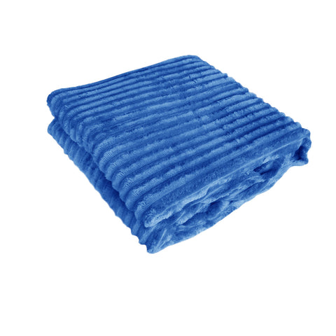 240GSM Corduroy Striped Throw Rug Blue 120 x 150 cm - Ultra Soft Polyester - SuperSaverAU - view 1