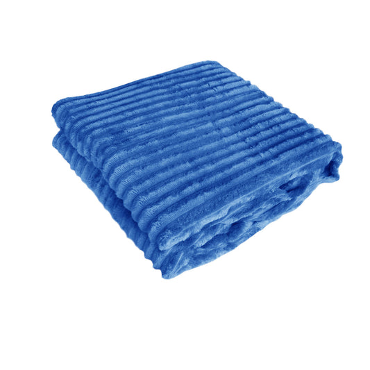 240GSM Corduroy Striped Throw Rug Blue 120 x 150 cm - Ultra Soft Polyester