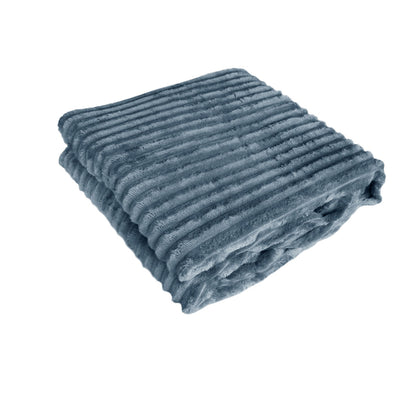 240GSM Charcoal Corduroy Striped Throw Rug 120 x 150 cm - Ultra Soft