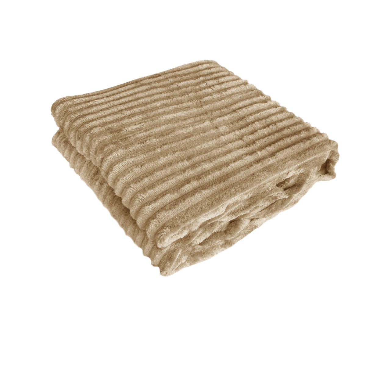 240GSM Corduroy Striped Throw Rug Latte 120 x 150 cm - Ultra Soft Polyester - SuperSaverAU - view 1