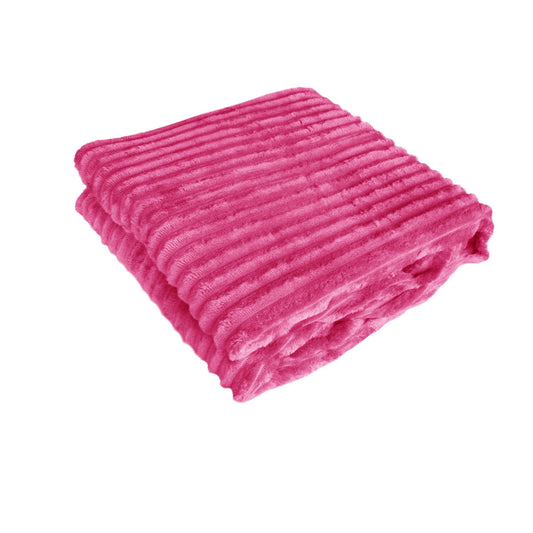 240GSM Ultra Soft Corduroy Striped Throw Rug 120 x 150 cm - Pink