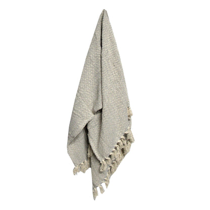 Home 2 Home Cotton Fringe Throw Rug 127 x 152 cm - Chevron Grey, Knitted Design