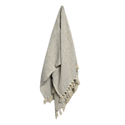 Home 2 Home Cotton Fringe Throw Rug 127 x 152 cm - Chevron Grey, Knitted Design