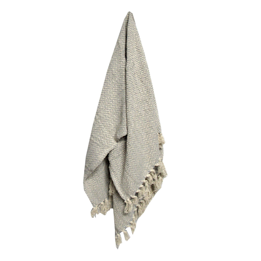Home 2 Home Cotton Fringe Throw Rug 127 x 152 cm - Chevron Grey, Knitted Design - SuperSaverAU - view 1