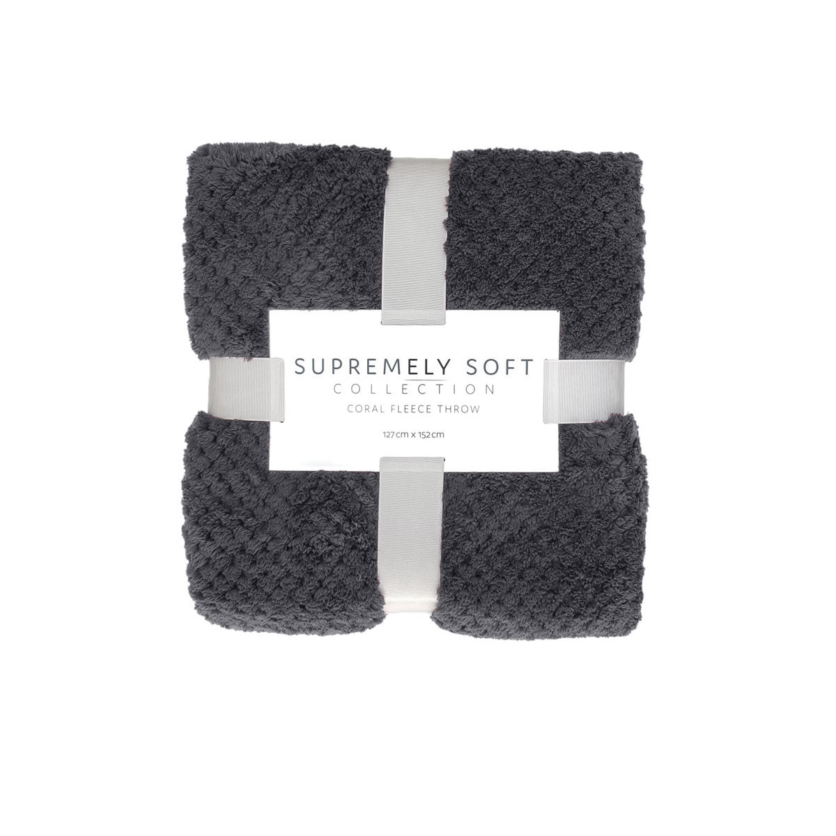 Soft Diamond Fleece Throw Rug 127 x 152 cm - Charcoal, Fleecy Design, Easy Care - SuperSaverAU - view 1