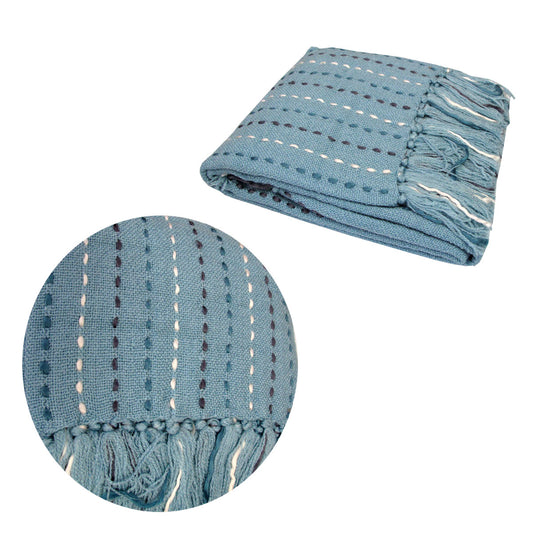 Galaxy Blue Hand Stitch Acrylic Throw Rug 110 x 140 cm - Fringed Design