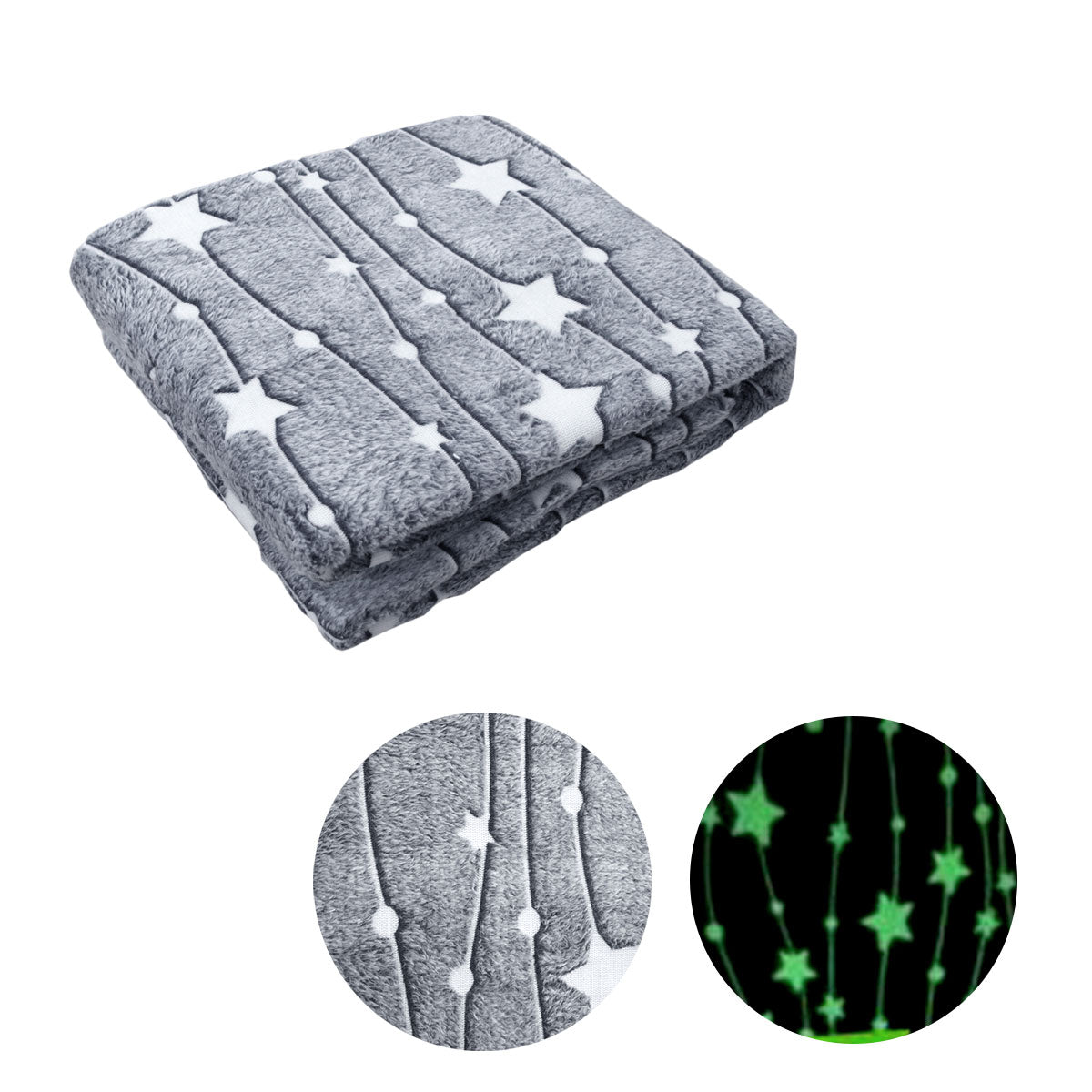 Grey Stars Glow in the Dark Throw Rug 125x152 cm, 350GSM Polyester - SuperSaverAU - view 1