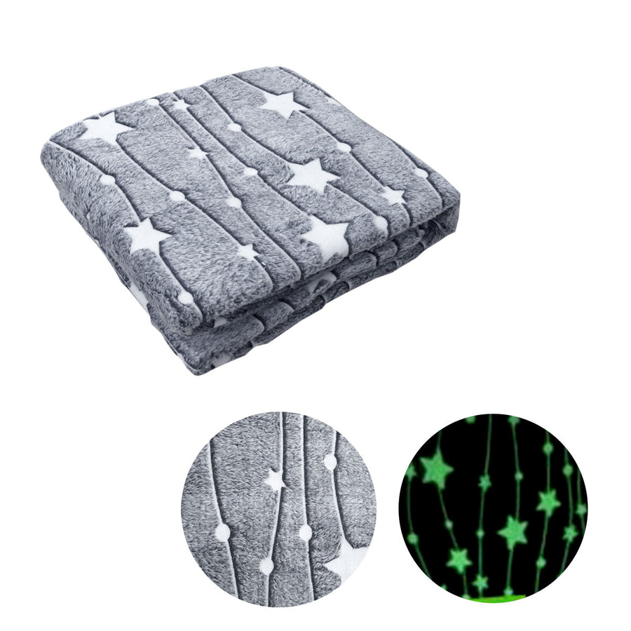 Grey Stars Glow in the Dark Throw Rug 125x152 cm, 350GSM Polyester - SuperSaverAU - view 1
