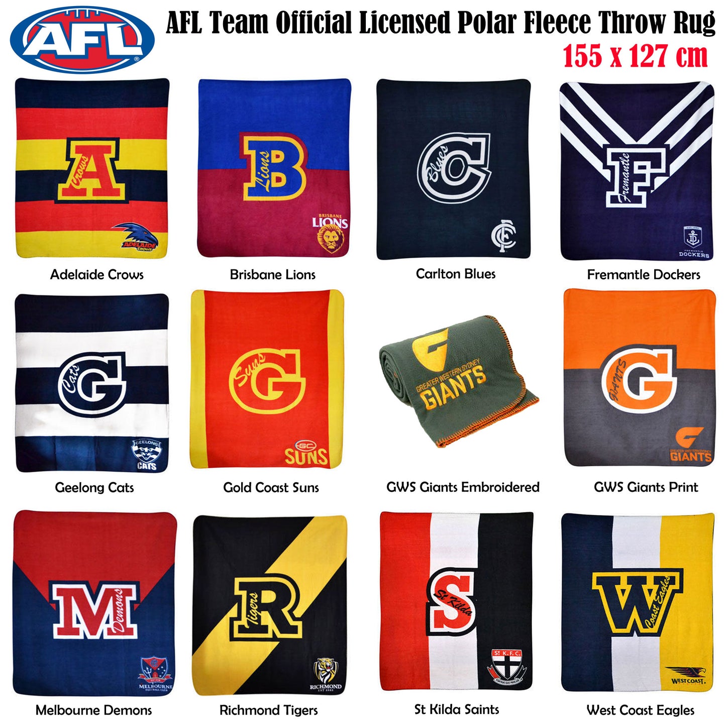 AFL Gold Coast Suns Official Licensed Polar Fleece Throw 155 x 127 cm