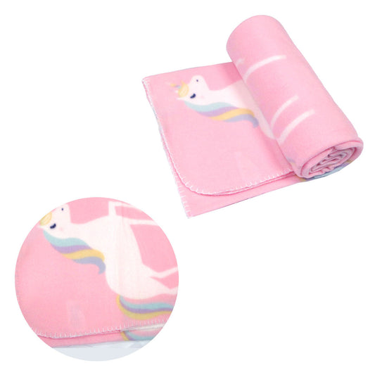 Funky Cute Polar Fleece Throw Rug 120x150 cm - Pink Unicorn Design