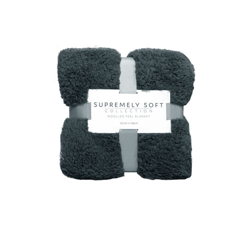 Soft Woollen Feel Throw Rug/Blanket 127 x 178 cm - Fleecy Polyester Charcoal - SuperSaverAU - view 1
