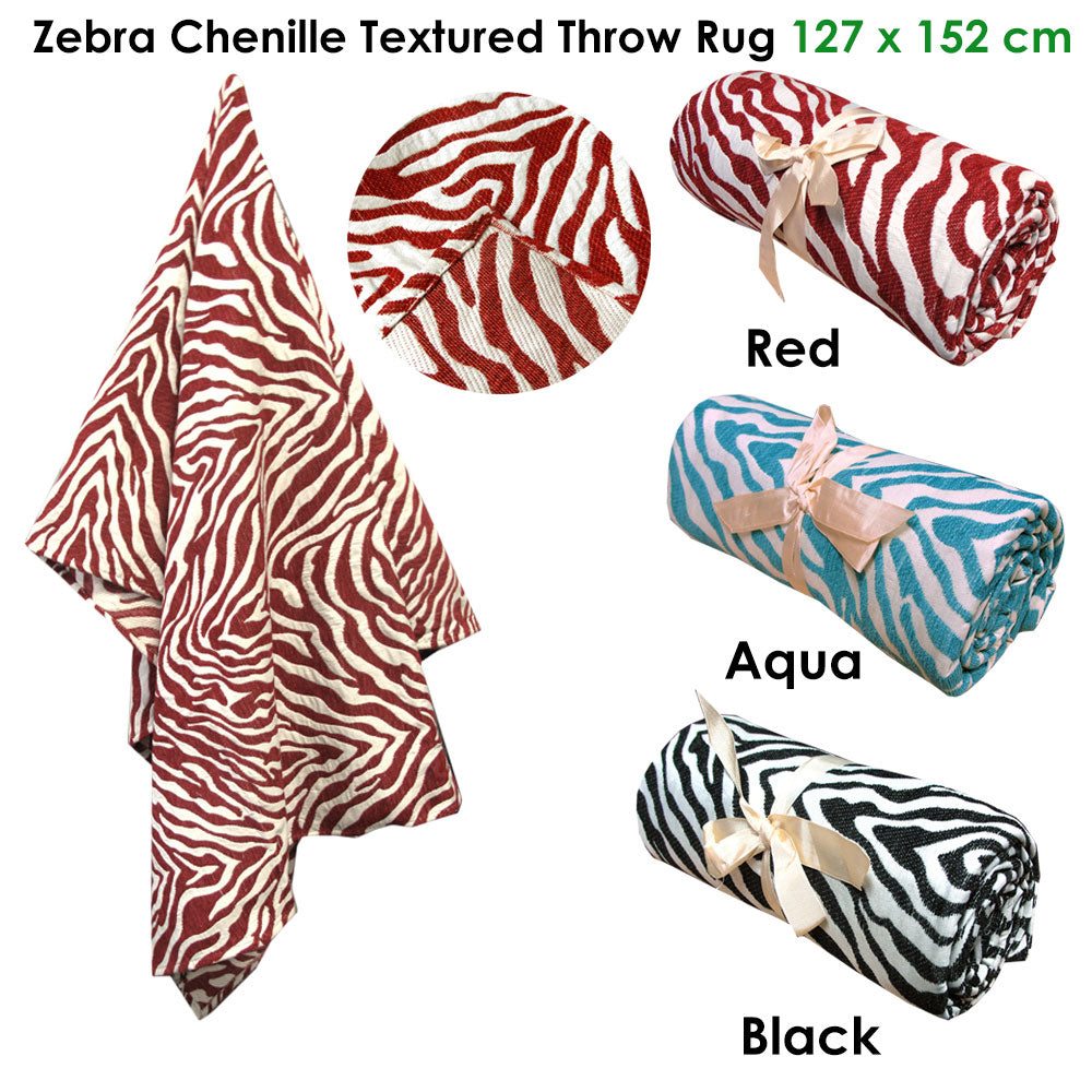 Zebra Chenille Textured Throw Rug 127 x 152 cm - Aqua, Machine Washable