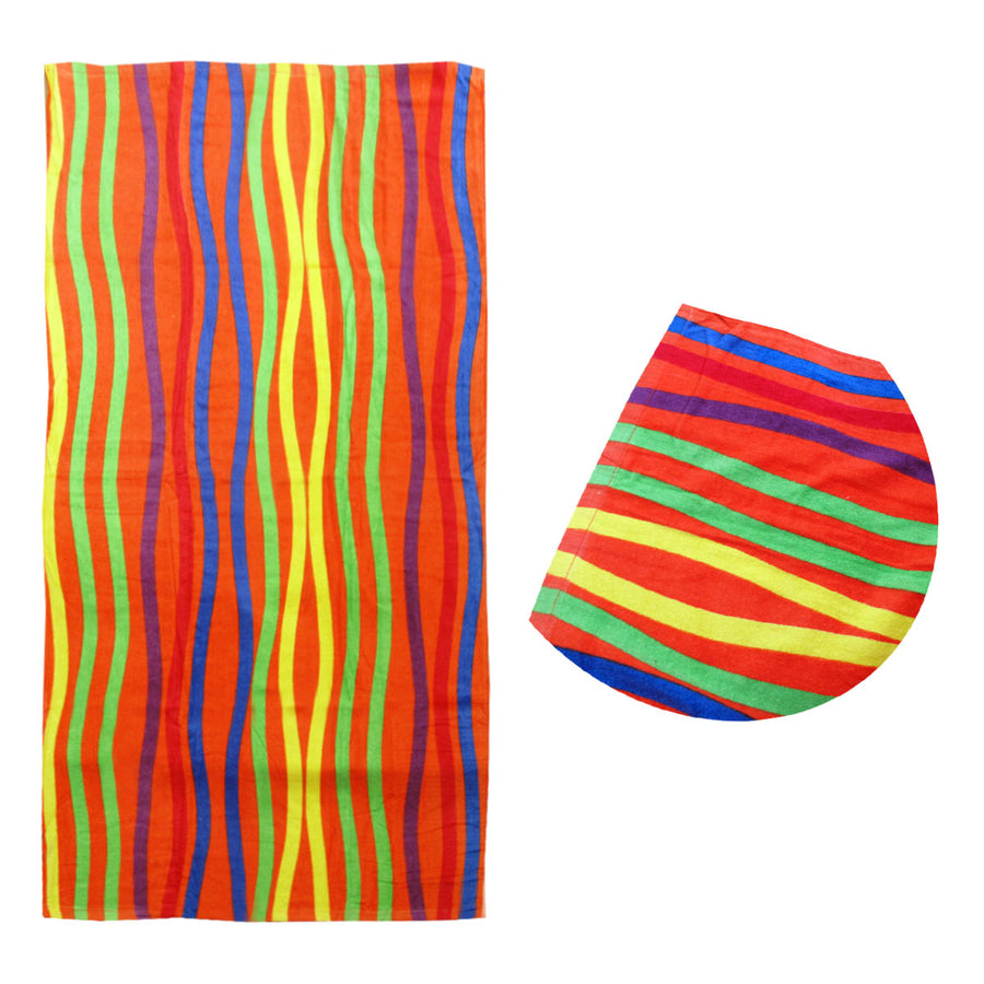 Bright Stripes Cotton Velour Beach Towel 70 x 140 cm - Lightweight & Absorbent - SuperSaverAU - view 1