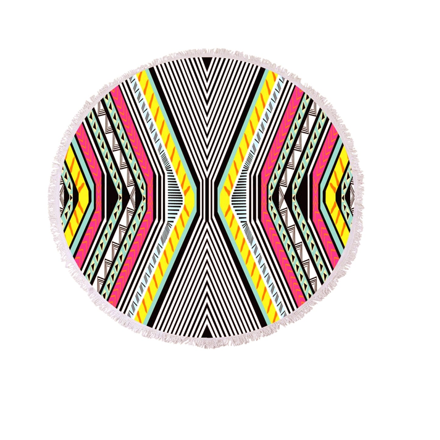 xueller 100% Cotton Round Beach Towel 150 + 5 cm Diameter Geometric Design