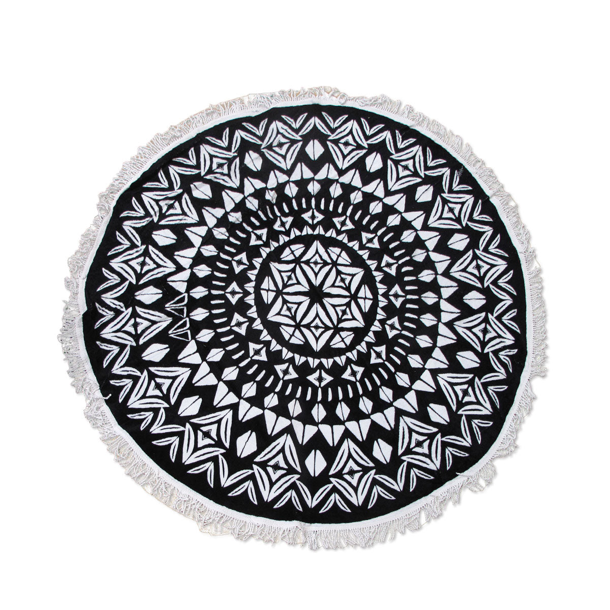 Ezra Hexagon 150cm Round Beach Towel 100% Cotton with Fringe, Geometric Design - SuperSaverAU - view 1