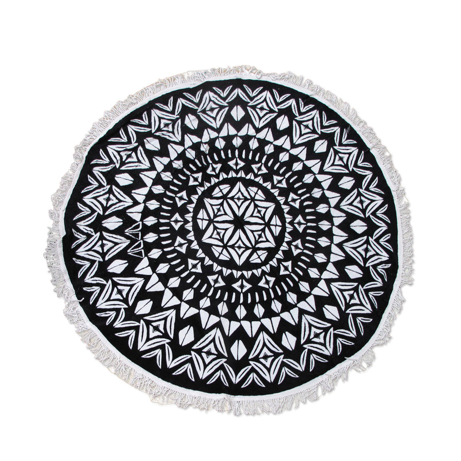 Ezra Hexagon 150cm Round Beach Towel 100% Cotton with Fringe, Geometric Design - SuperSaverAU - view 1