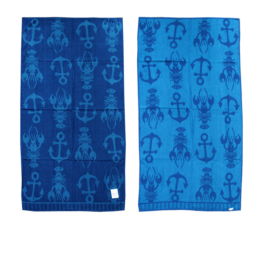 Jacquard Velour Reversible Beach Towel 81 x 162 cm - Blue Lobster Anchor - SuperSaverAU - view 1