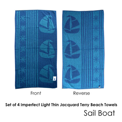 Imperfect Set of 4 Light Thin Reversible Jacquard Beach Towels 76x152cm