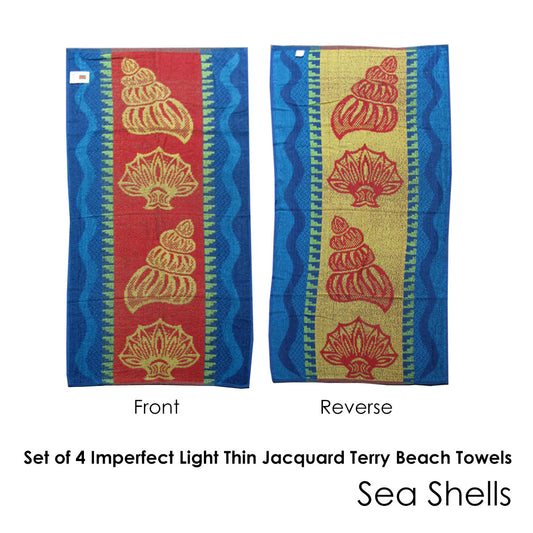 Imperfect Set of 4 Light Thin Jacquard Terry Beach Towels 76x152cm - Sea Shells