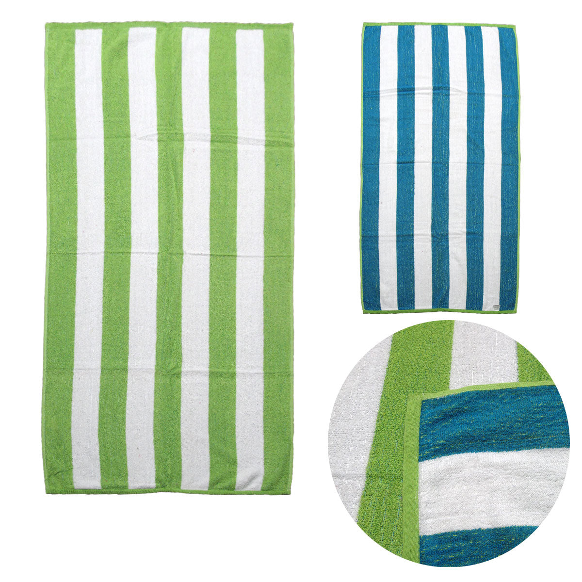 Reversible Cabana Striped Towels Set of 2 - 76 x 152 cm Lime/Blue - SuperSaverAU - view 1