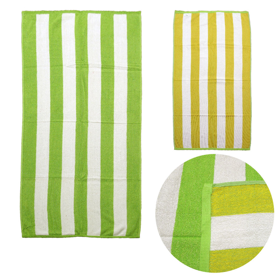 Reversible Cabana Striped Towels Set of 2 - 76 x 152 cm Lime/Yellow - SuperSaverAU - view 1