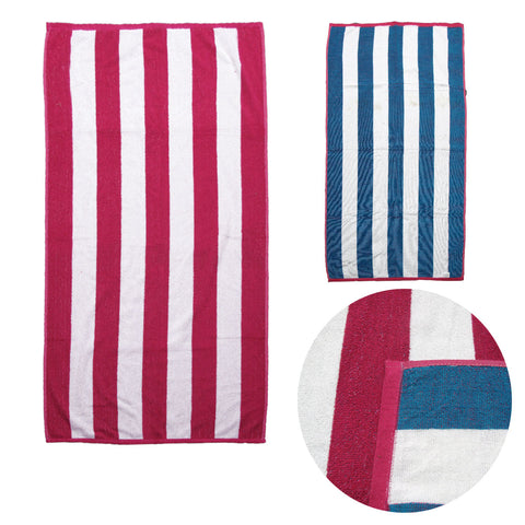Hot Pink/Blue Reversible Cabana Striped Towels Set of 2, 76 x 152 cm - SuperSaverAU - view 1