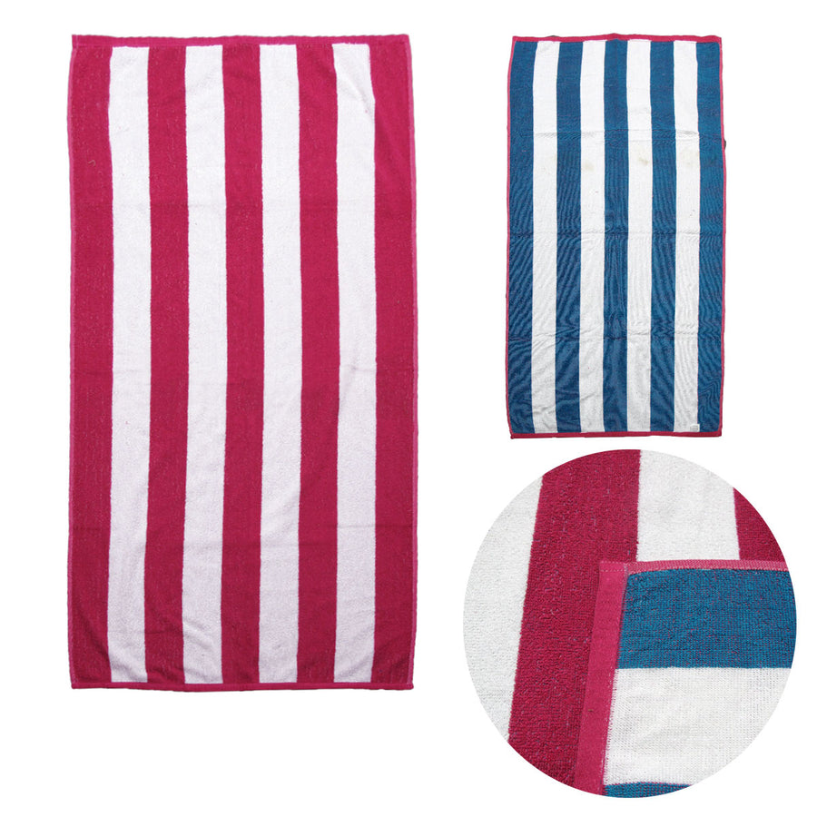 Hot Pink/Blue Reversible Cabana Striped Towels Set of 2, 76 x 152 cm - SuperSaverAU - view 1