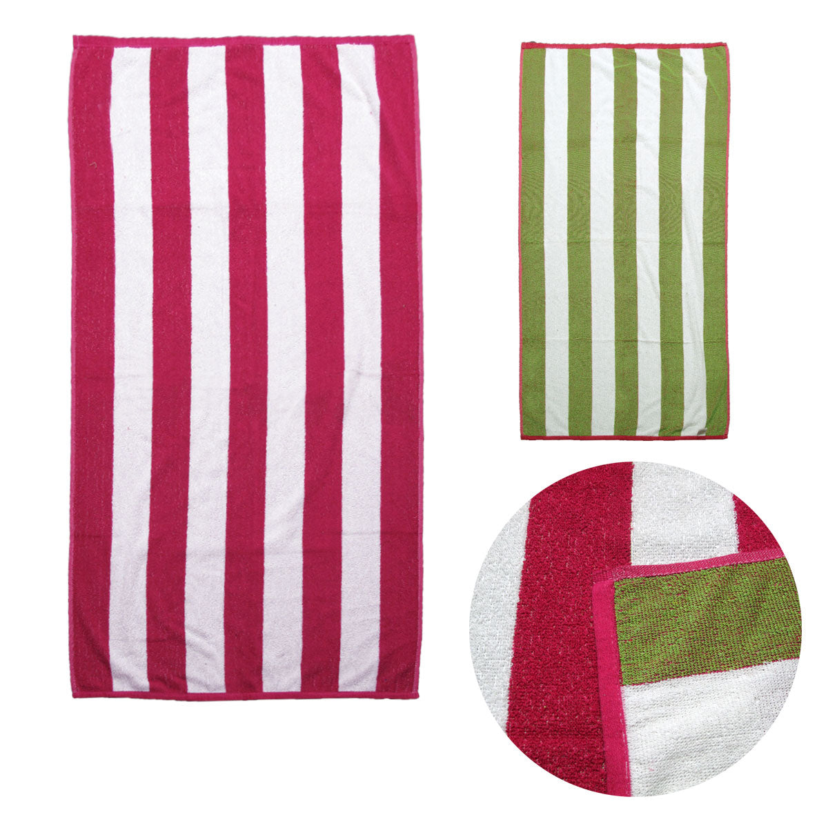 Hot Pink/Lime Set of 2 Reversible Cabana Striped Towels 76 x 152 cm - SuperSaverAU - view 1