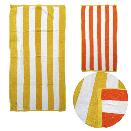 Set of 2 Reversible Cabana Striped Towels 76 x 152 cm Yellow/Orange
