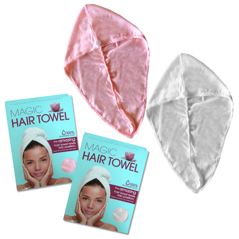 Magic Quick Dry Microfibre Hair Dryer Towels Set of 2 - Pink & White - SuperSaverAU - view 1