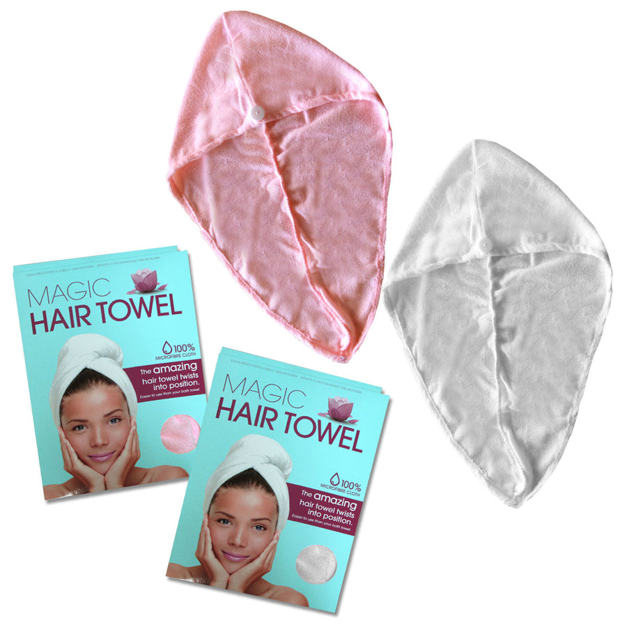 Magic Quick Dry Microfibre Hair Dryer Towels Set of 2 - Pink & White - SuperSaverAU - view 1