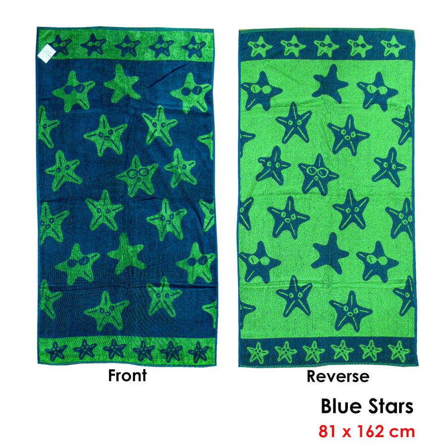 Jacquard Velour Reversible Beach Towel 81 x 162 cm - Blue Stars Design - SuperSaverAU - view 1