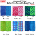 Jacquard Velour Reversible Beach Towel 81 x 162 cm - Blue Stars Design - SuperSaverAU - view 2