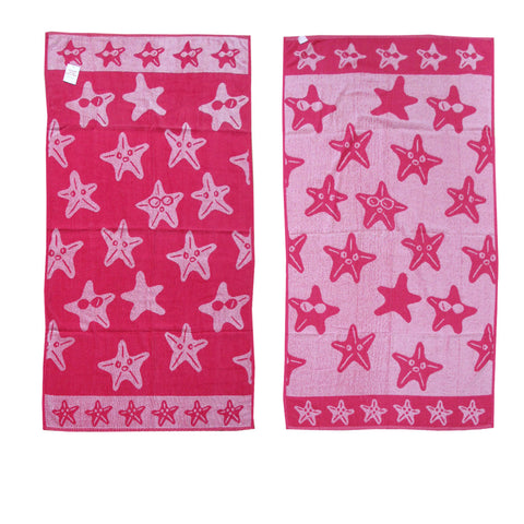 Jacquard Velour Reversible Beach Towel Hot Pink Stars 81 x 162 cm - SuperSaverAU - view 1