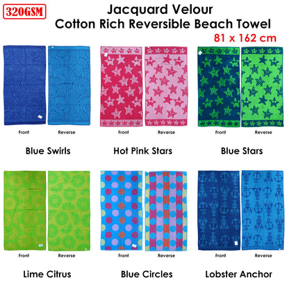 Jacquard Velour Reversible Beach Towel Hot Pink Stars 81 x 162 cm