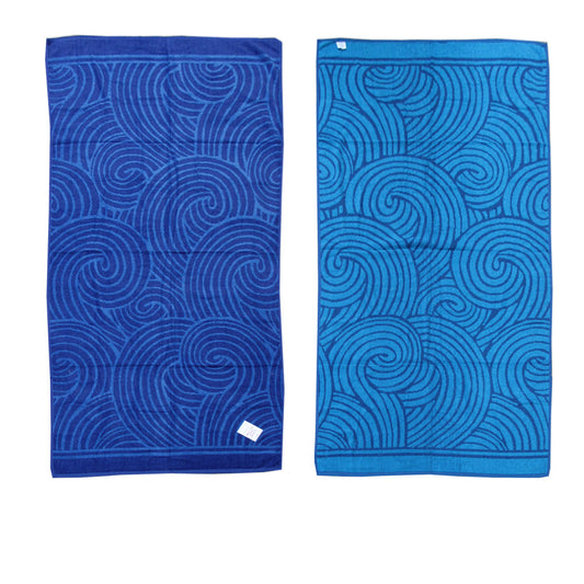 Jacquard Velour Reversible Beach Towel 81 x 162 cm - Blue Swirls Design