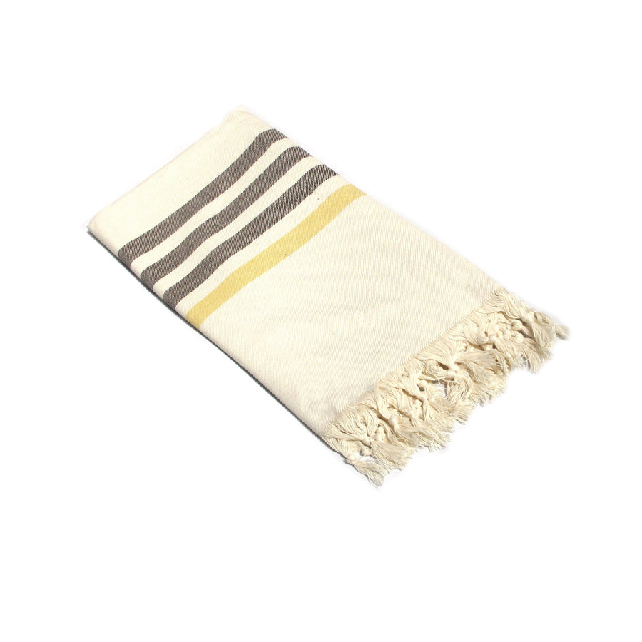 Fringe Turkish Towel 100 x 180 + 10cm Striped Design Chocolate Yellow - SuperSaverAU - view 1