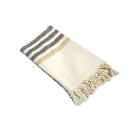 Fringe Turkish Towel 100 x 180 + 10cm, Striped Design, 100% Cotton, Black Taupe